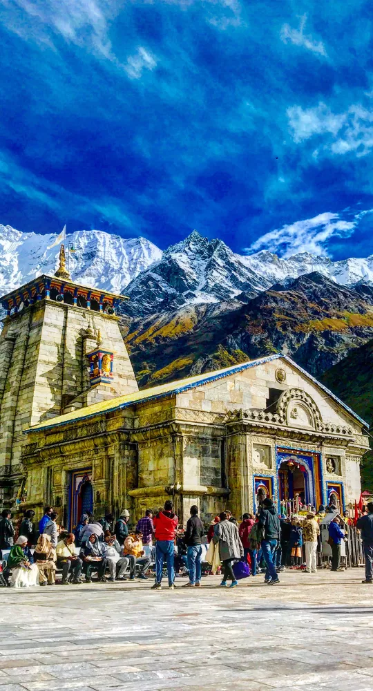 Majestic temple amidst mountains.