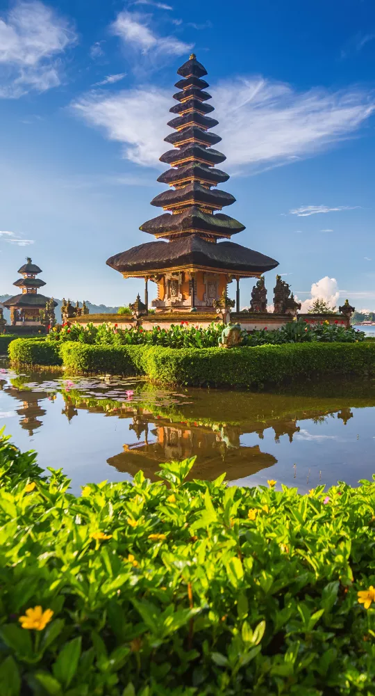 Serene temple at Bali sunset.